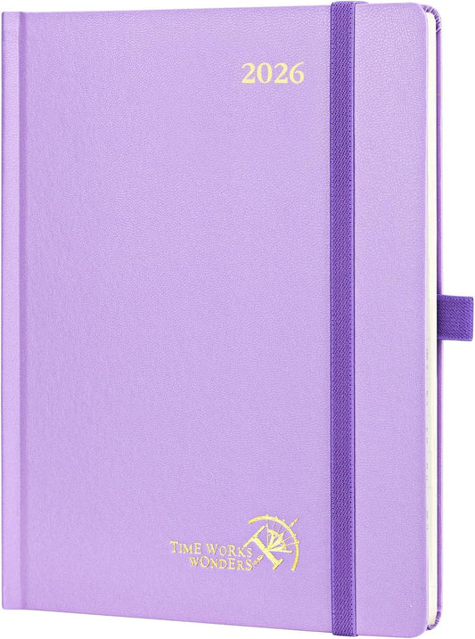 POPRUN 2026 Planner (Medium Size 8.5''x 6.5'' Hardcover) - Daily Weekly and Monthly Calendar Agenda 2026 Appointment Book with Hourly Time Slots, Monthly Tabs, 100 GSM - Violet