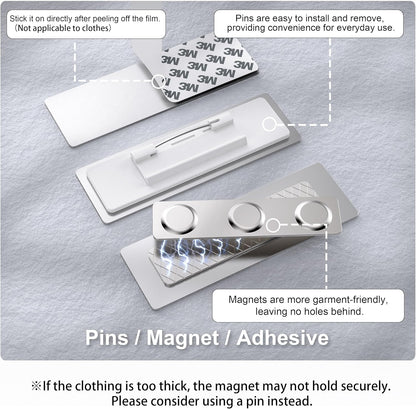 Magnetic Name Tags | Personalized Engraved Metal Identification Badges with Pin or Adhesive Backing | Custom ID Tags | 3"x1"