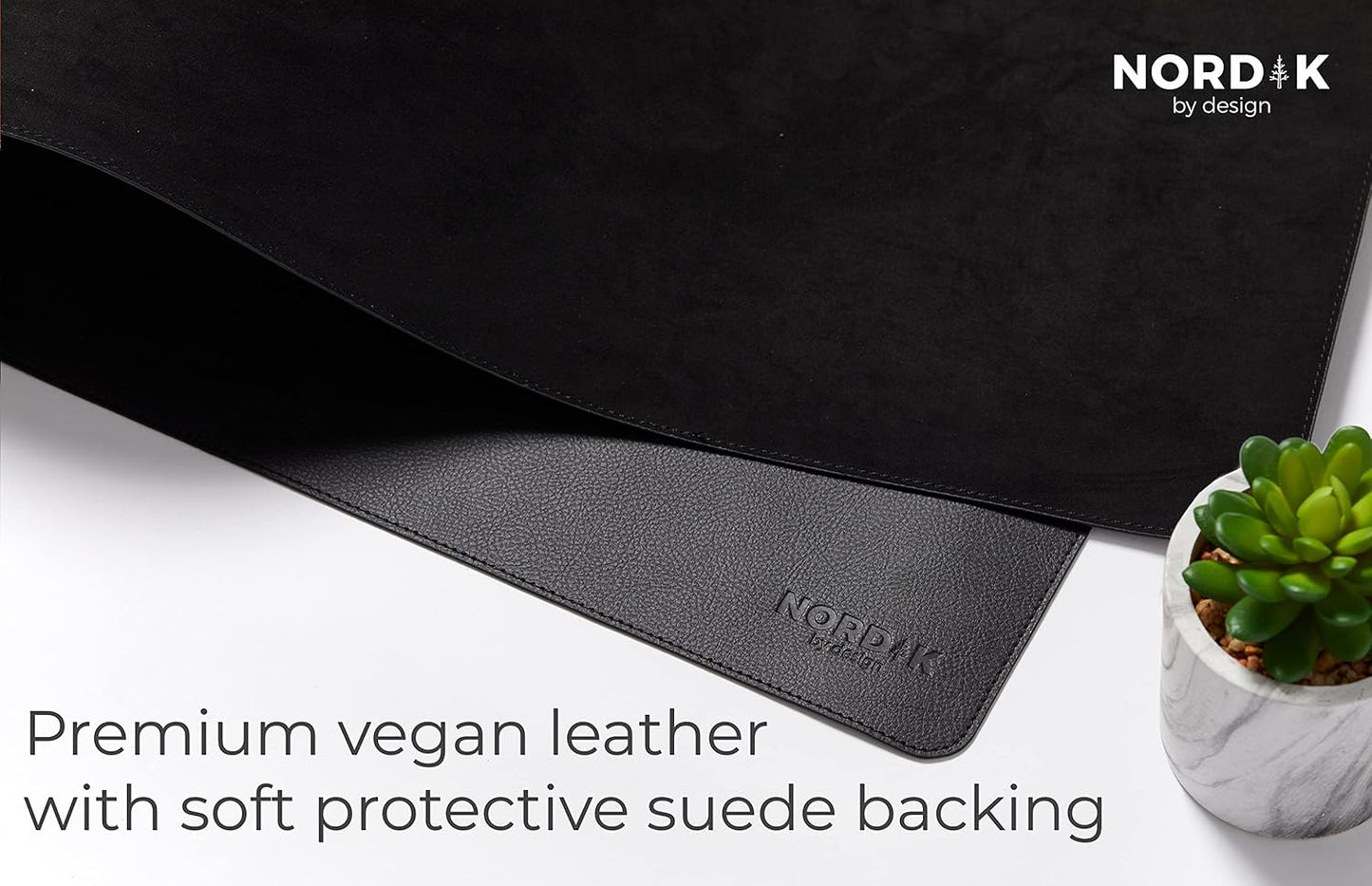 Nordik Leather Desk Mat Cable Organizer - Pebble Black 35 X 17 inch - Premium Mouse Mat - Felt Vegan Leather Desk Pad Protector - Desk Blotter Matt Keyboard - Large Desk Matt for Desktop Computer