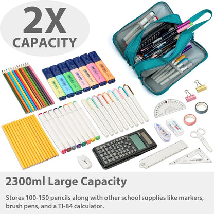 Pencil Case Pouch Box Bag School Supplies Girls Boys Kids, Cute Preppy Stuff Big Capacity Aesthetic Pen Organizer, Back to College Stationary, Teal, Extra Large Style, 2300ml