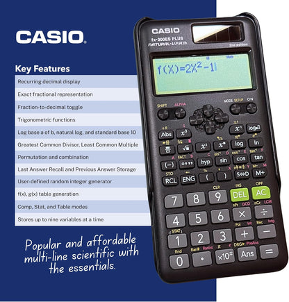Casio fx-300ES Plus 2nd Edition – Standard Scientific Calculator | 262 Functions, Natural Textbook Display℠ | Ideal for Middle School, High School Math, Statistics & Algebra | Black