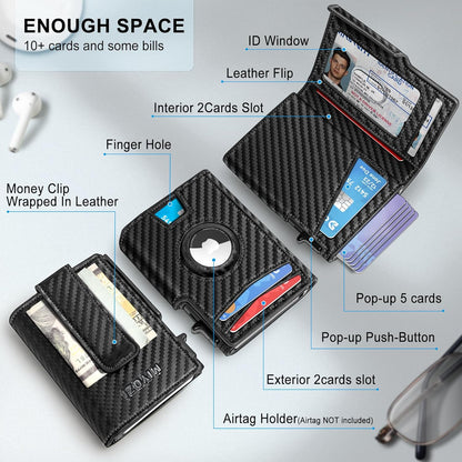 Airtag Wallet for Men,with Money Clip 10 Cards Metal Case Smart Slim Pop Up Credit Card Holder Flip with Magnetic Closure RFID Blocking wallet with Gift Box