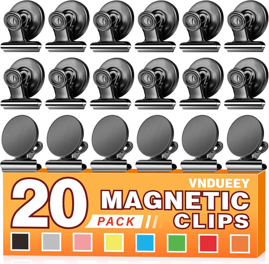 VNDUEEY 20 Pack Black Magnetic Clips for Refrigerator, Strong Fridge Magnets Magnet Clips Whiteboard Magnets?Magnetic Clips for Locker Office Home School
