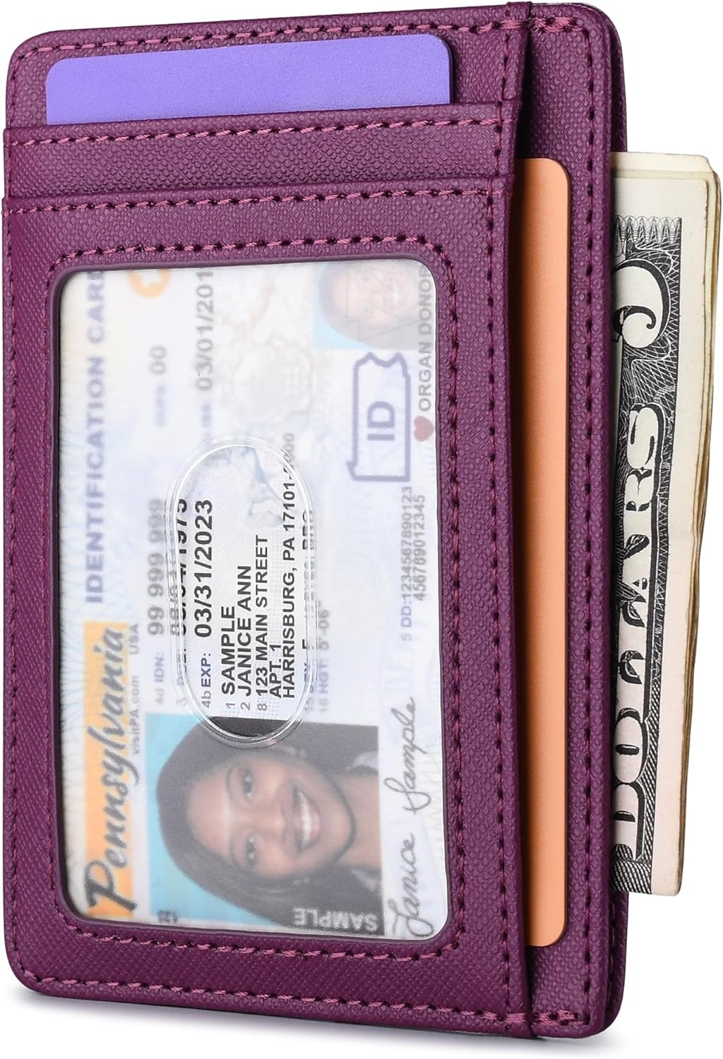 Buffway Slim Minimalist Front Pocket RFID Blocking Leather Wallets for Men and Women - Cross Purple