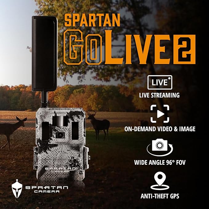 Spartan Camera GoLive2 4G LTE Trail Camera, 96°FOV Wide-Angle, Live Stream, Anti-Theft GPS, On-Demand Image & Video Capture, Real-time Updates, Built-in Lithium, Spartan Areus camo (1, Verizon)