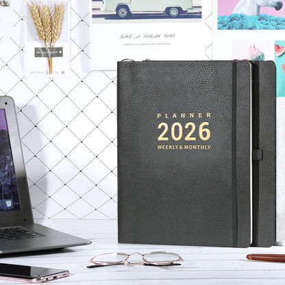 2026 Planner - 2026 Planner Weekly and Monthly, January 2026 - December 2026, 8.5" x 11", Pen Holder, Calendar Stickers, Pocket, 25 Notes Pages, Faux Leather Cover, A4 Premium Paper - Gray