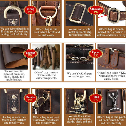 Leather Briefcase for Men 17 Inch Laptop Crossbody Shoulder Messenger Bag Attache Case for Business Travel Work Lawyer