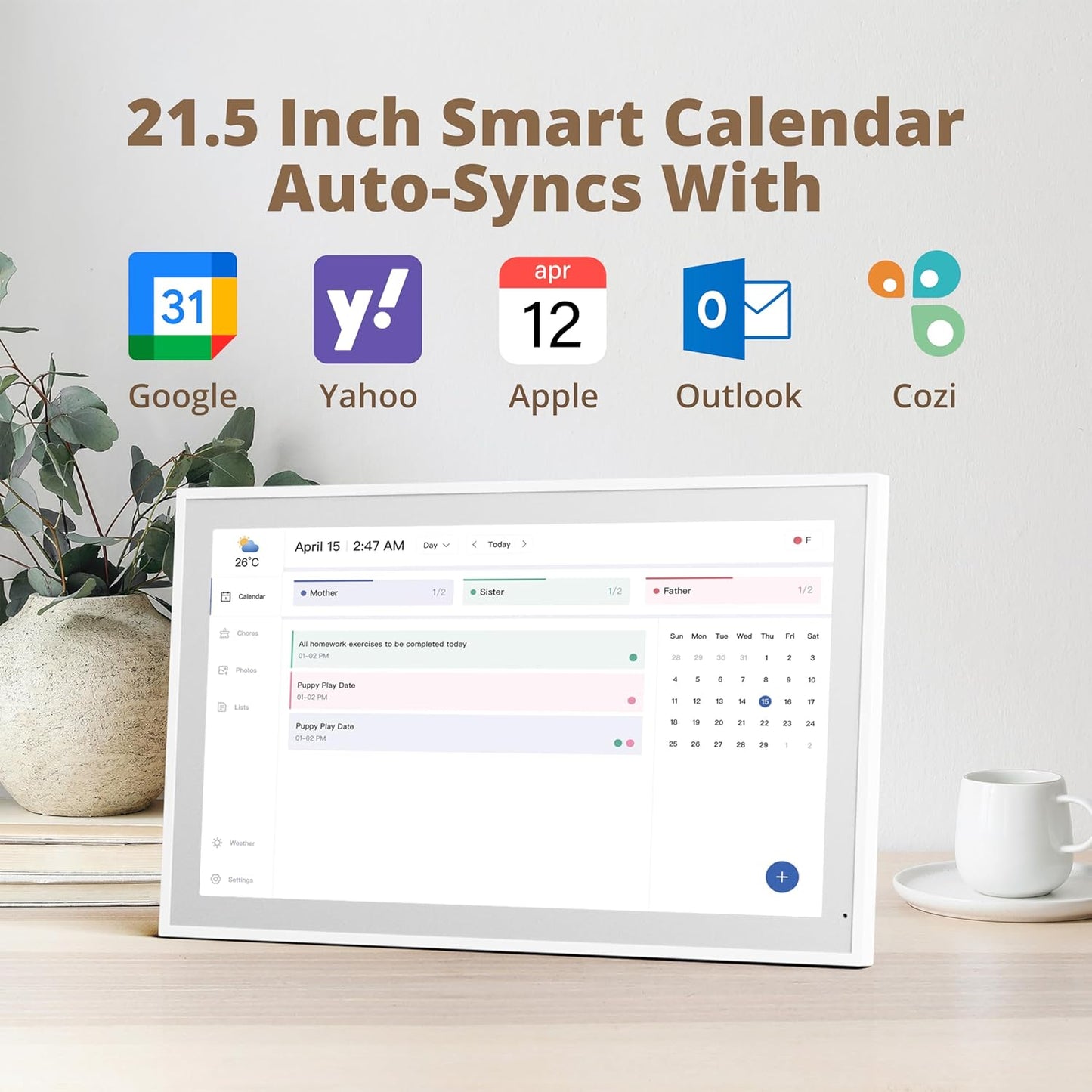 Dragon Touch 21.5" Digital Calendar Chore Chart – 1080P Full HD Interactive Touchscreen, Smart Family Planner, Hearth Display Digital Wall Calendar & Desk Mountable for Seamless Scheduling