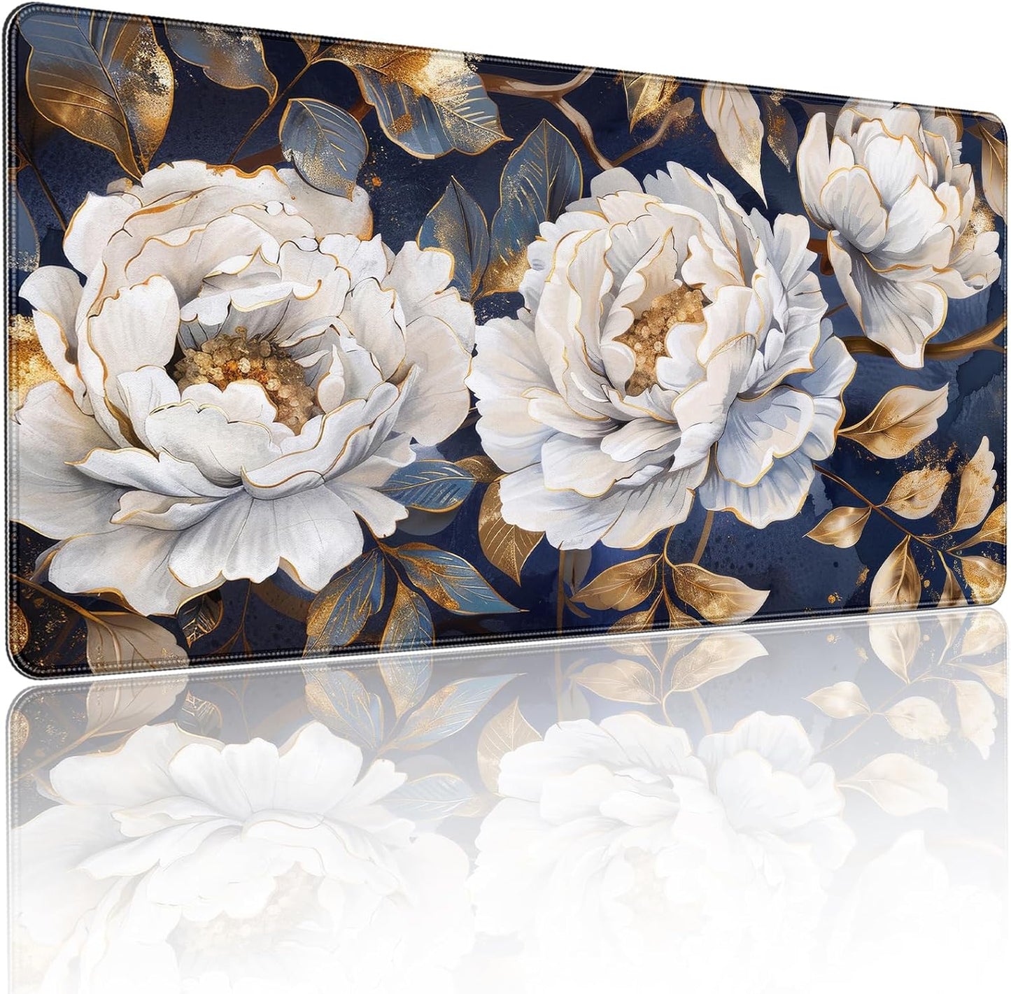 35.4 x 15.7 inches, Large Desktop Mouse pad, Keyboard and Mouse Pads for Work and Home Computers, and Large Laptop Mouse mat，White Peonies