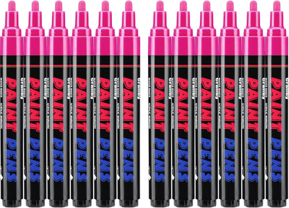 Pink Paint Pens Paint Markers - 12 Pack Permanent Quick Dry Waterproof Marker Pens for Rocks Wood Fabric Plastic Canvas Glass Mugs Metal Tire Stone