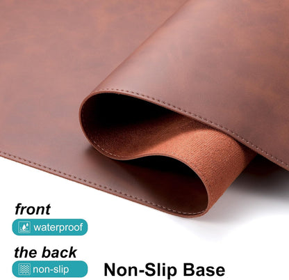 Leather Large Desk Pad Protector Non-Slip, Office Desk Mat, Computer Mouse Pad, Desk Blotter & Writing Pad, Keyboard Extended Mousepad with Stitched Edge for Desktop Laptop 39.4 x 17 inch (Brown)