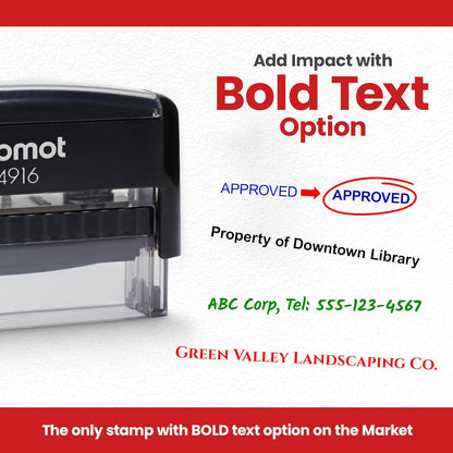 Promot Self Inking 1 Long Line Custom Stamp - Personalized Name Stamp for Office, Teacher, Address & Business Label Stamp - Choose Font, Ink Color, Pad, for Personal & Professional Use