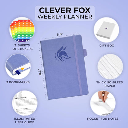 Clever Fox Planner – Undated Weekly & Monthly Planner for Productivity, Time Management & Goals – Organizer Journal – A5 (Lavender)
