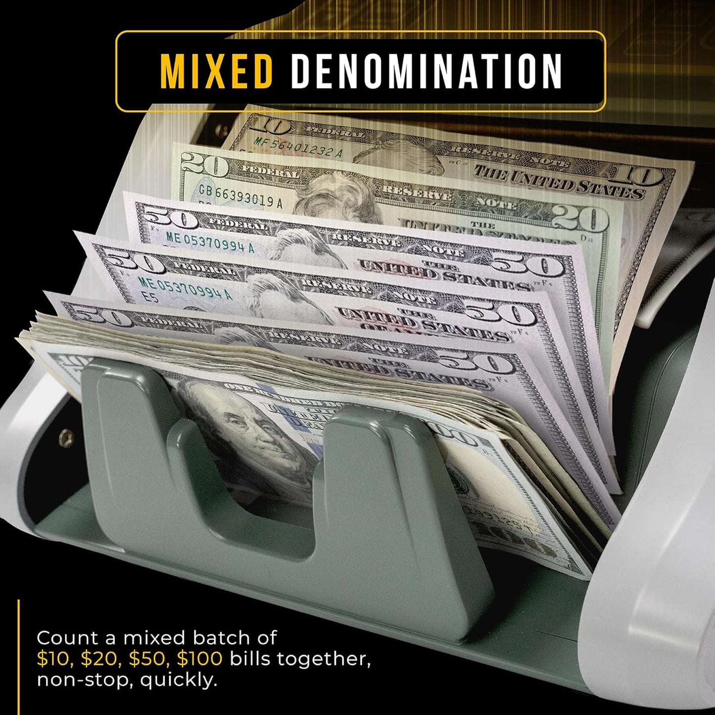 KOLIBRI KBR-500 Money Counter Machine Mixed Denomination | Business Grade Cash Counter Machine w/Advanced IR/UV/MG/MT/Counterfeit Detection, Multi-Currency (USD CAD MXN GBP EUR)