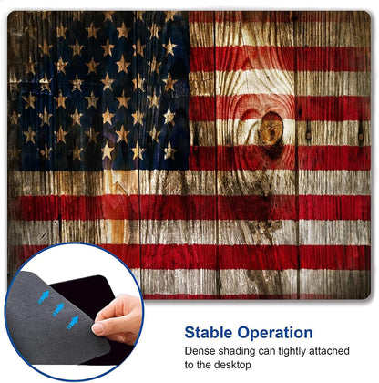 Customized Square Gaming Office Mouse Pad, Uniquely Designed Wood Grain American Flag Anti Slip Rubber Base Mouse Pad, Suitable for Desktop and Laptop Mouse Pads