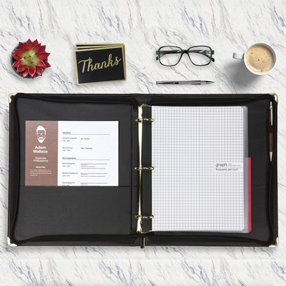 Samsill Classic Collection Leather Binder, Zippered, Executive Presentation Portfolio, 1.5 Inch (Holds 325 Sheets), Brass Round Ring, Black