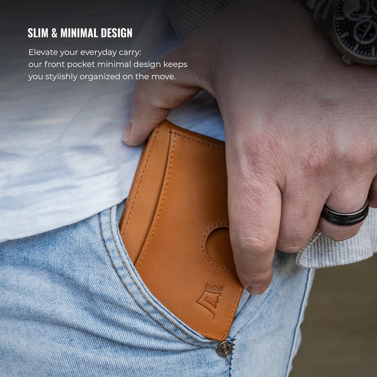 Kings Loot Money Clip Slim Minimalist Wallet for Men – RFID Blocking Leather Design with Money Clip – Front Pocket Bifold Holds 12 Cards – Stylish & Compact Wallets (Buckskin)