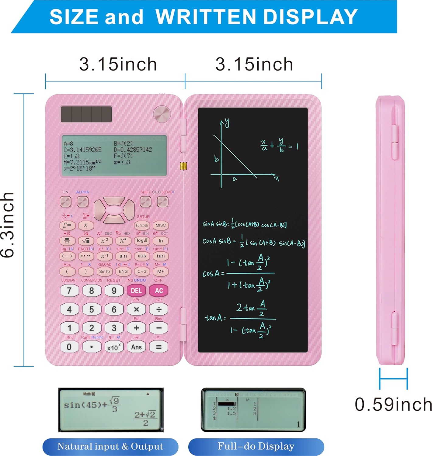 Scientific Calculators for College Students, IPepul Pink Desktop Math Solar Calculator with Notepad,991EX Type-C Rechargeable 552 Functions, School Supplies for Middle High School and Students(Pink)