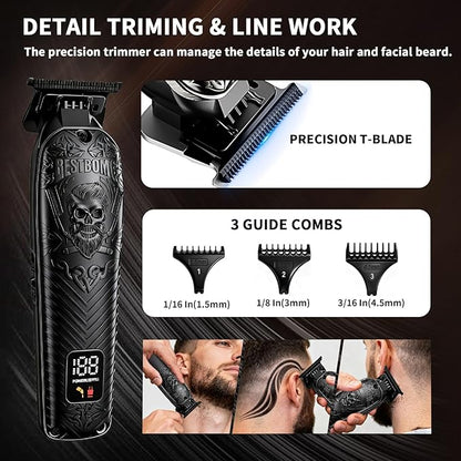 BESTBOMG Professional Cordless Mens Hair Clippers & Beard Trimmer and Electric Shavers Kits & Sets,Metal Hair Clippers Cutting Grooming Kit with Long Battery Life for Family Barber Use (Black)