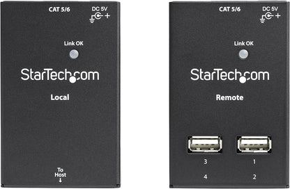 StarTech.com 4-Port USB 2.0 Extender - 130ft (40m) USB Over Cat5/Cat6 Extender - Compact USB 2.0 Over Ethernet Extender, TAA (USB2004EXTV)