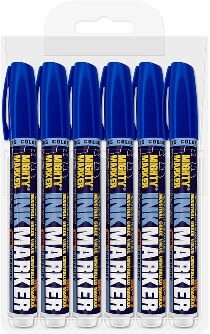 IM-27 Ink Marker, 2.3mm Medium Tip, Alcohol-Based Quick-Dry Permanent Ink, Waterproof, Safe for Most Surfaces, Clip Cap, 6 Bonus Tips, Valve Action, 10ml, 6 Pack (Blue)