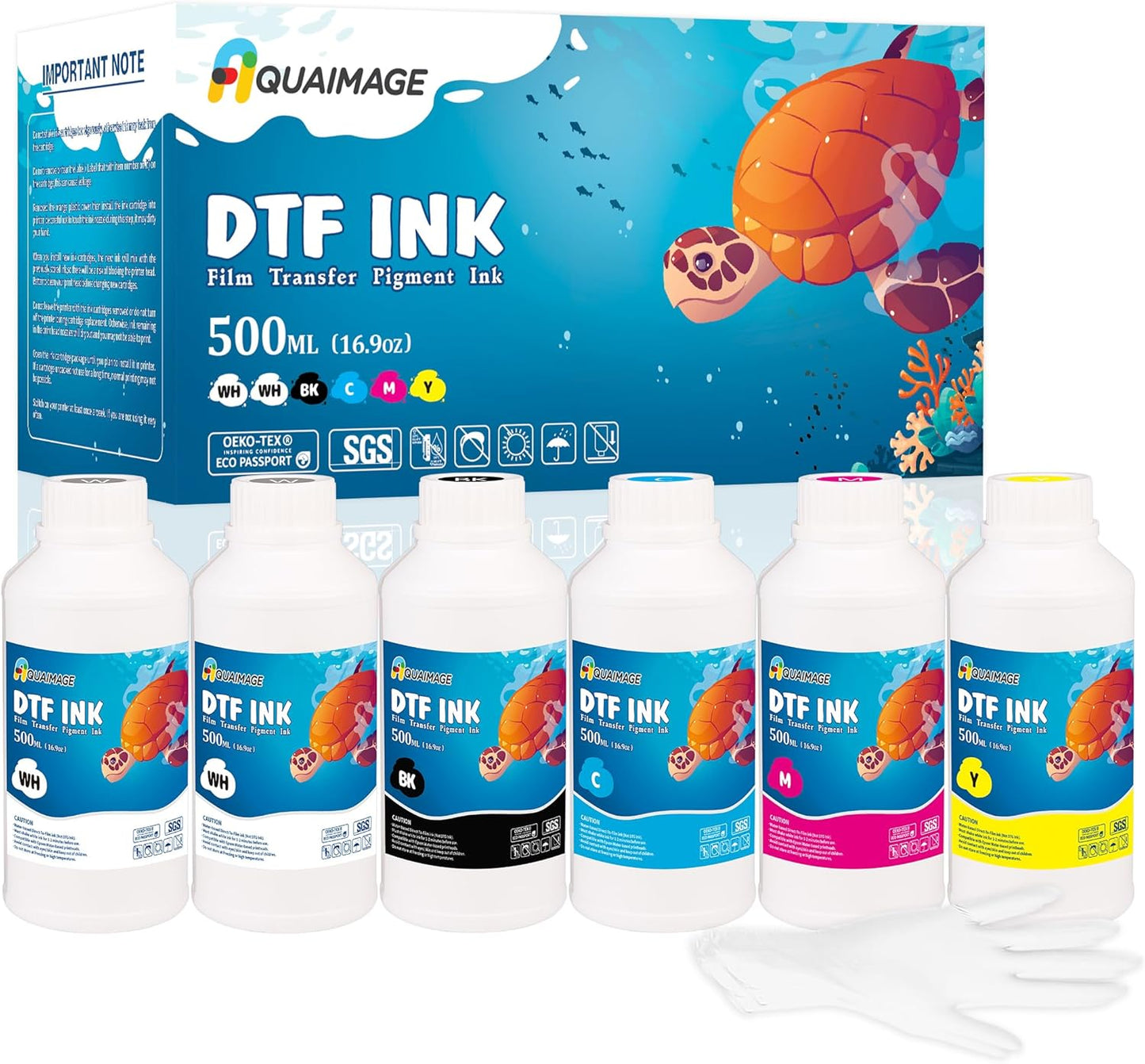 Premium DTF Ink 3000 ml, DTF Transfer Ink for PET Film, Refill Ink for printheads ET-8550, XP-15000, XP600, I3200, L1800, Direct to Film Heat Transfer Printing, 500ml x 6 (2W+BKCMY)