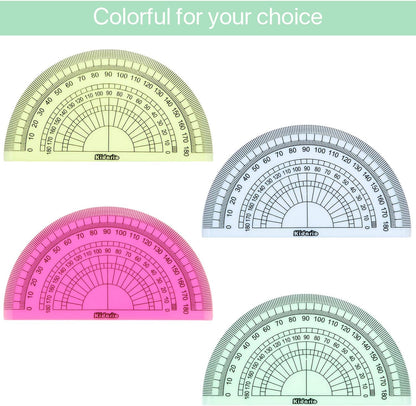 24 Pack Plastic Protractors Math Protractor 180 Degrees 4 Inch (Red Green Yellow Blue)