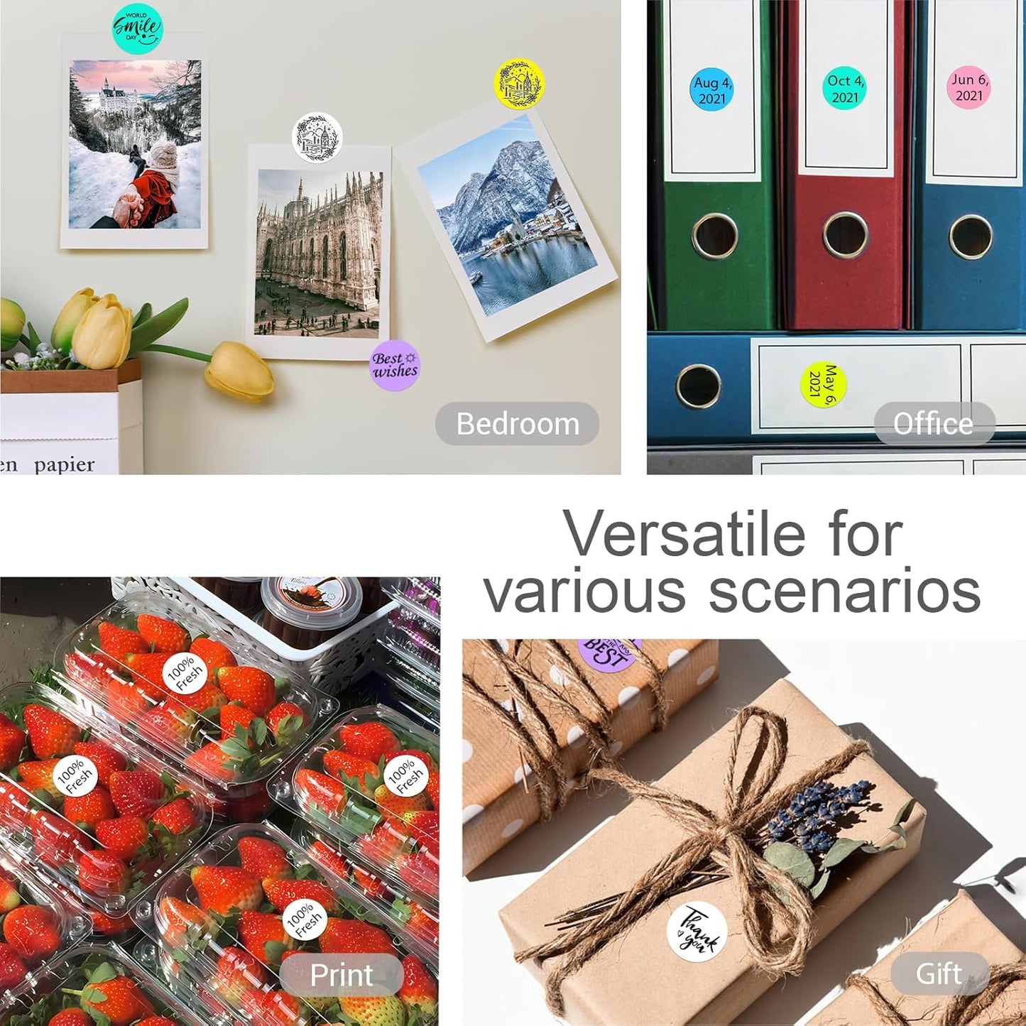 1 Inch Circle Dot Stickers 1000 PCS White Color Coding Thermal Labels Dots Writable Printable Small Round Stickers for Office, Classroom, Inventory, Garage, Organizing Storage, DIY