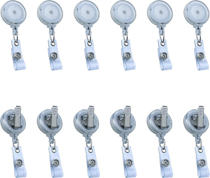 Badge Reels Retractable Badge Holder with Clip, Id Clips for Badges, Id Badge Reel, Retractable Id Badge Clip with Clear Vinyl Strap & Alligator Swivel, No Twist Dispenser (Clear)
