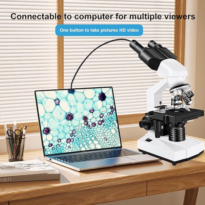 Microscope for Adults WF10x and WF25x eyepieces, 40X-2000X Magnification USB Camera, Microscope for Adults Suitable for Laboratory School (Large Model Binocular Electronic Eyepiece)