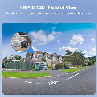 2.5K Solar Camera Outdoor Wireless, 4MP Home Security Camera System, Battery Powered Security Camera,PIR Human Detection, 2-Way Audio, Night Vision, IP65 Waterproof, Cloud/SD Storage 0 Monthly Fee