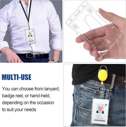 25 Pieces Vertical 2 ID Badge Holder Heavy Duty Plastic ID Card Holder Transparent Protector Clear Badge Protector Cover Sleeve Protective Cover with Thumb Slot for Credit Card