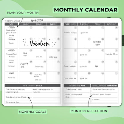 Clever Fox Planner – Undated Weekly & Monthly Planner for Productivity, Time Management & Goals – Organizer Journal – A5 (Dark Green)