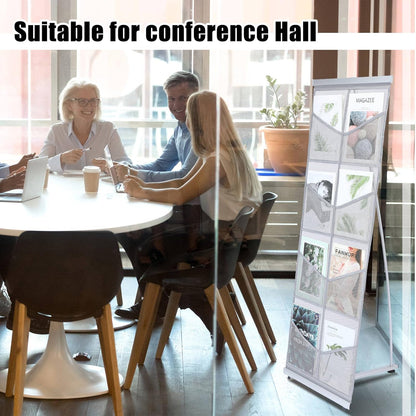 Outus Mesh Literature Brochure Holder with 8 Pocket Portable Magazine Display Roll Up Magazine Rack Lightweight Floor Standing Catalog Office Brochure Display Stand for Business Trade Shows