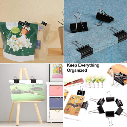 Ufmarine Binder Clips Paper Clips Assorted Sizes 200 Count (Black), Extra Large, Large, Medium, Small, Mini and Micro,6 Sizes with Box for Office, School and Home