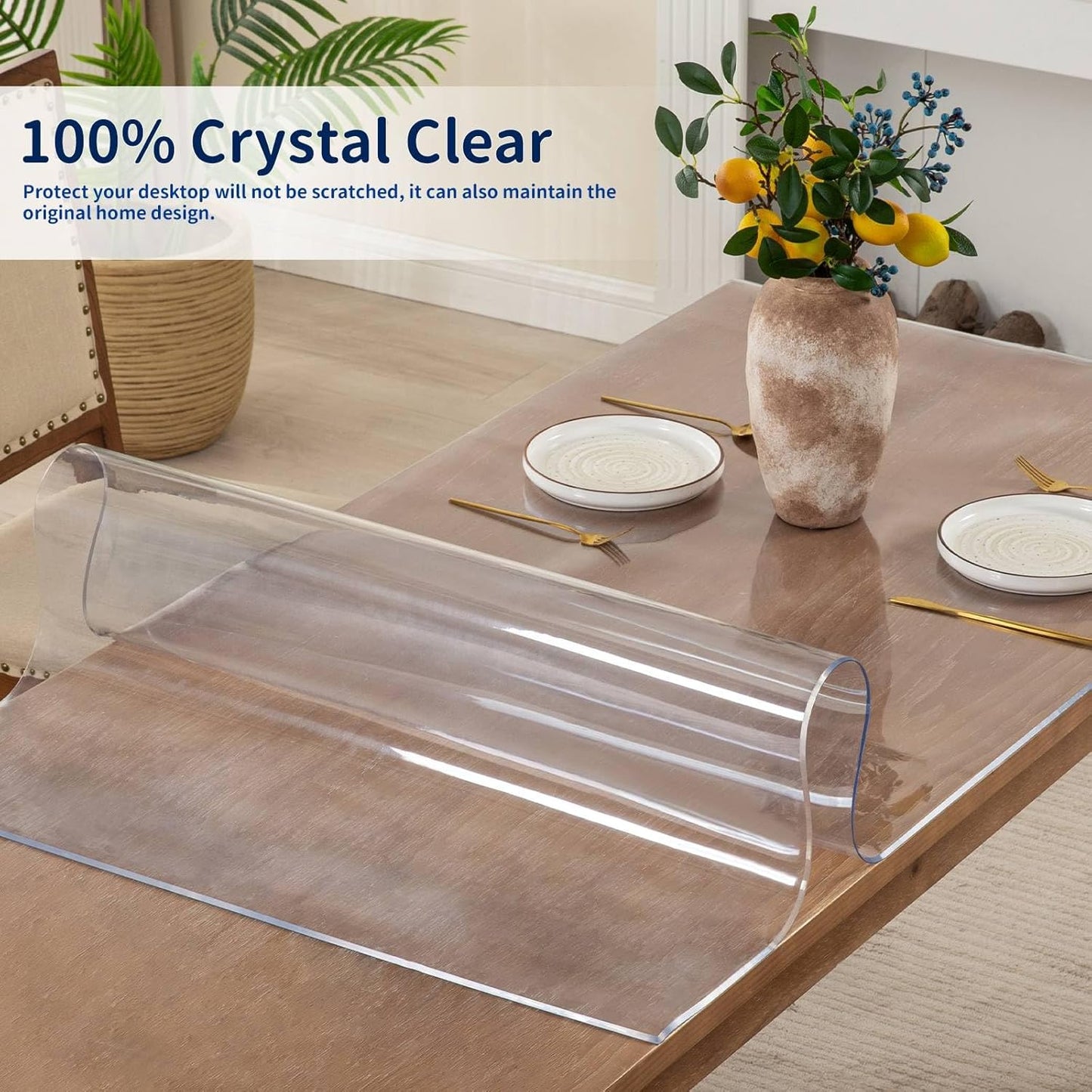 24 x 55 Inch Clear Table Cover Protector, 2mm Thick Clear Table Protector for Dining Room Table, Plastic Table Cover, Waterproof Table Pad for Kitchen, Office