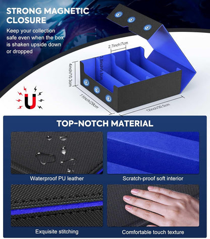 MoKo Trading Card Storage Box, 3000+ MTG Deck Box with 24 Colorful Dividers & 4 Card Supporters, Commander Card Deck Case Fits for Magic Game Cards, YugiOh, TCG, PTG and Sport Cards, Black Blue