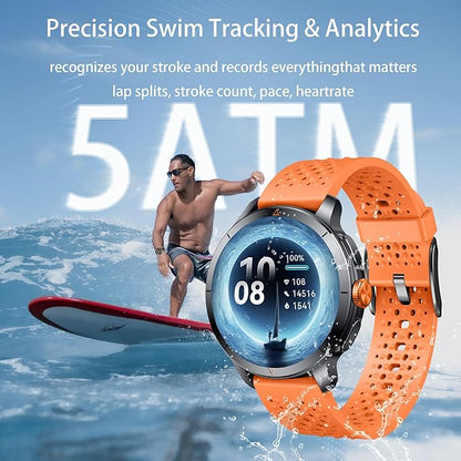 Smart Watch for Men (Answer/Make Call), Built-in GPS, Compass, 1.60" AMOLED, 5ATM Waterproof, Heart Rate SpO2 Sleep Monitor, iPhone Android - Orange