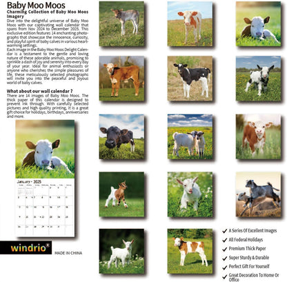 2025 Wall Calendar,Calendar 2025, January 2025 - December 2025, Wall Calendar Baby Moo Moos, 12" x 24" Opened,Full Page Months Thick & Sturdy Paper for Calendar Organizing & Planning