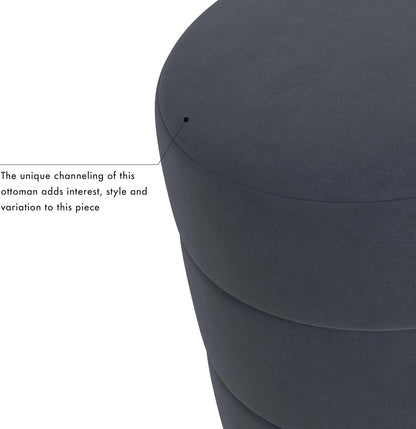 HomePop Upholstered Round Ottoman Home Décor|Foot Rest Ottoman - Steel Blue Velvet