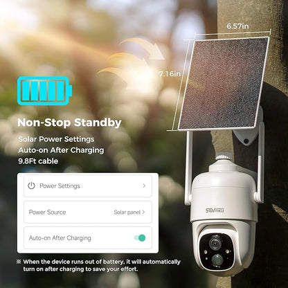 SOVMIKU 4CQ1 AI 2K Solar Security Camera Wireless Outdoor, Battery Powered, Two Way Audio, PIR Motion Detection, 360° View Pan/Tilt,Easy to Setup, Color Night Vision, Audible Flashlight Siren,SD Slot