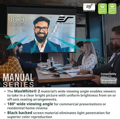 Elite Screens Manual Series, 80-INCH, 4:3 Aspect Ratio. Manual Pull Down Projector Screen with AUTO LOCK for Home Movie Theater, 8K / 4K Ultra HD 3D Ready, M80NWV, White