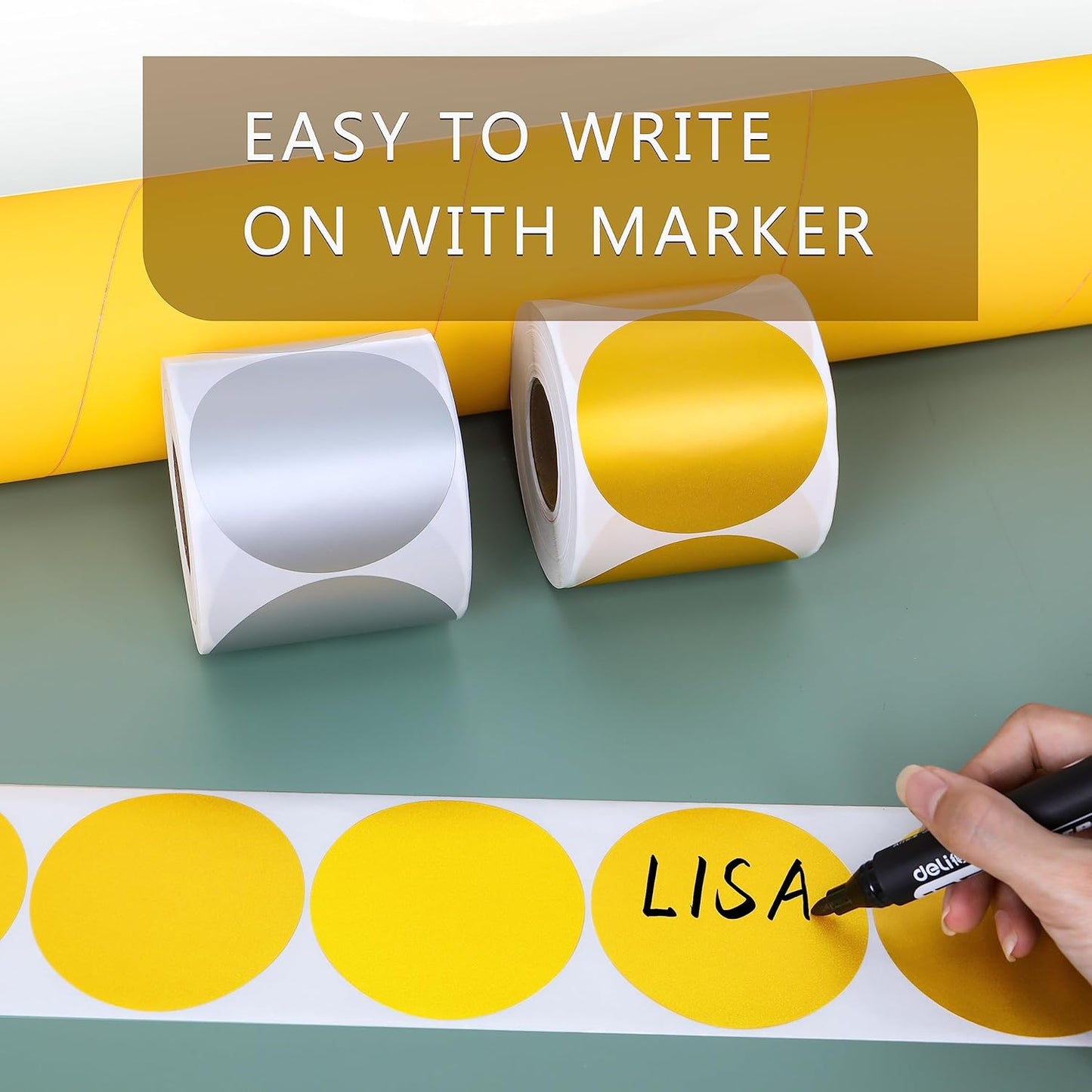 PARLAIM 3 Inch Round Color-Code Dot Stickers, 500PCS Inventory Labels Color Code Stickers Dispenser Box,Gold Circle Sticker Labels for Inventory &Family School Storage Bins Label (Gold)