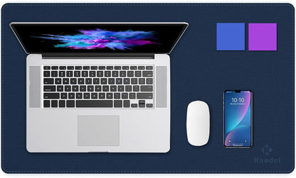 K KNODEL Desk Mat, Blotter, Dual-Sided Office Desk Pad, Waterproof Desk Mat for Desktop, Desk Blotters, PVC Leather Pad Protector (Dark Blue, 23.6" x 13.8")