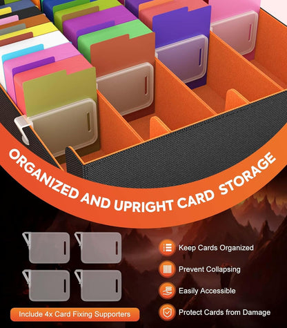 MoKo Trading Card Storage Box, 3000+ MTG Deck Box with 24 Colorful Dividers & 4 Card Supporters, Commander Card Deck Case Fits for Magic Game Cards, YugiOh, TCG, PTG and Sport Cards, Orange