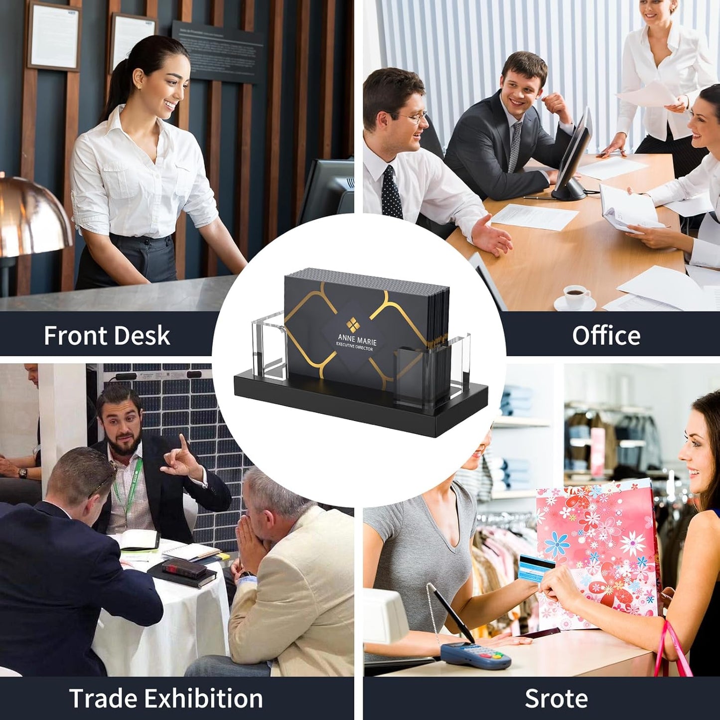 Acrylic Business Card Holder for Desk,Business Card Stand,Clear Business Card Display,Desk Business Card Holders,Business Card Display Stand,Acrylic Business Card Holder Display,Black 4 Pcs
