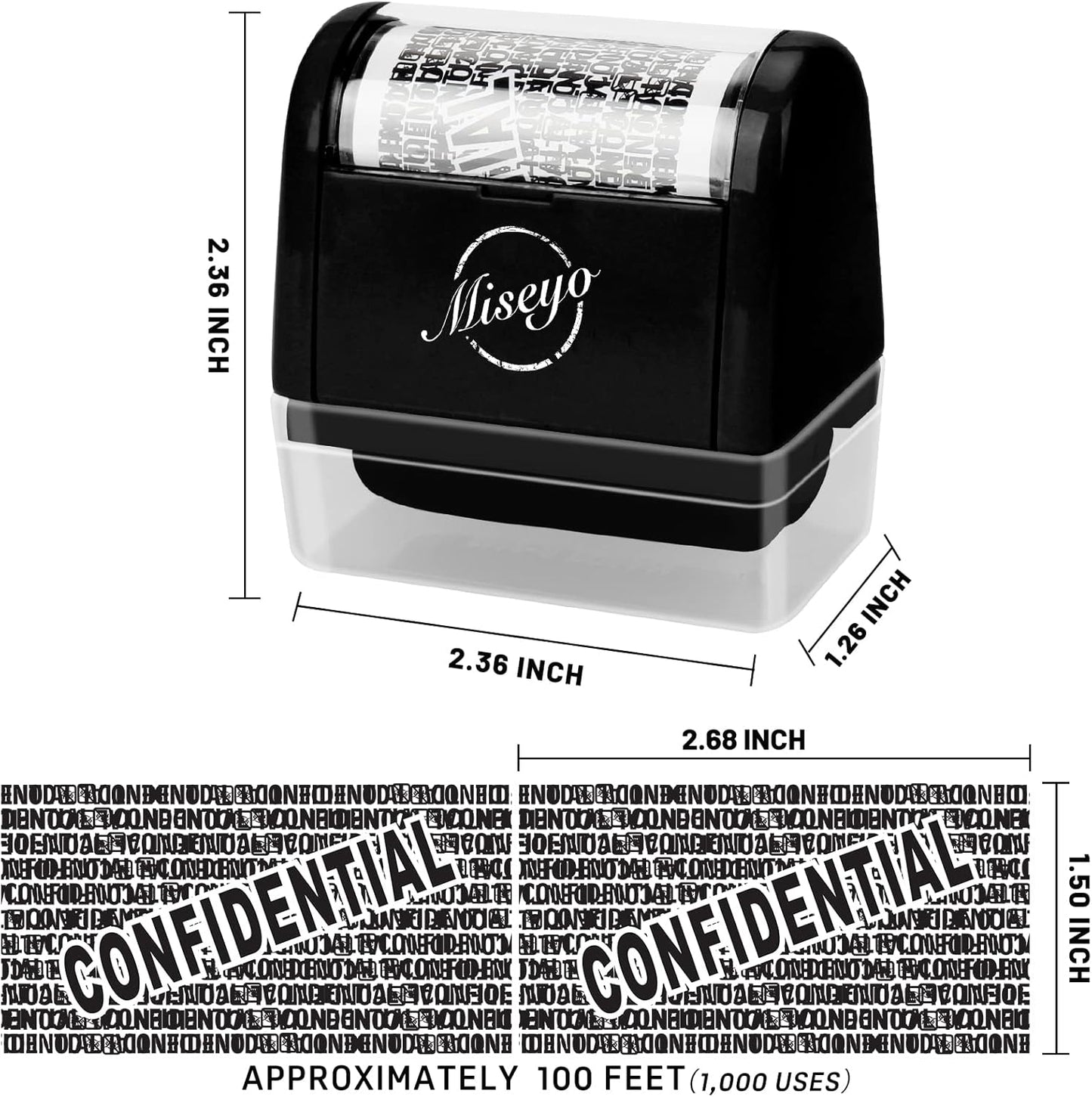 Miseyo Identity Theft Protection Roller Stamp Set - Black (6 Refill Ink Incleded)