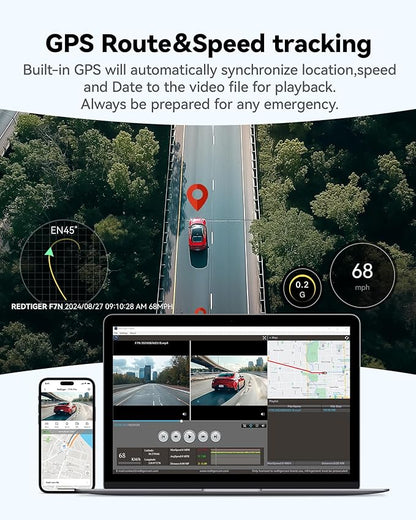 REDTIGER 4K Dash Cam Front and Rear, STARVIS 2 Sensor, 64GB Card Included, 4K/2.5K+1080P Dual Dash Camera for Cars Built-in WiFi GPS, 3.18 Inch IPS Screen, 170° Wide Angle, Parking Monitor (F7N Pro)