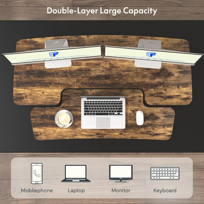 FLXISPOT 42-inch Standing Desk Converter, Sit to Stand Dual Monitor and Laptop Workstation with Wide Keyboard Tray, Rustic Color