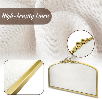 Vintage Arched Linen Cork Board with Gold Bowknot – Decorative Bulletin Board for Walls, Iron Frame Pin Board for Notes, Photos & Reminders, Elegant Vision Board for Home & Office 24"x 15"